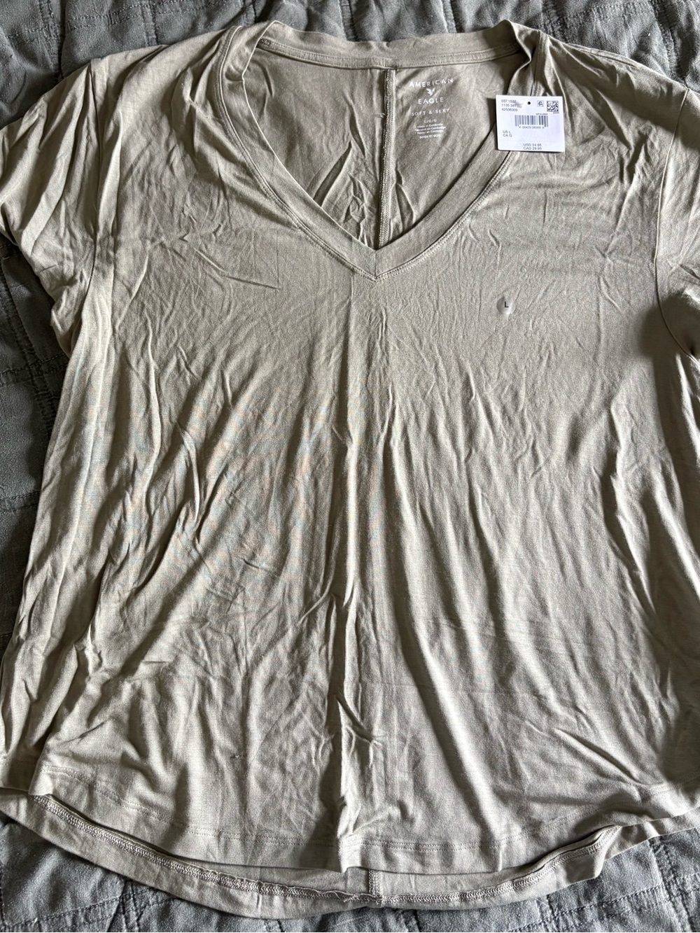 American Eagle Soft & Sexy V-Neck Tee — Olive